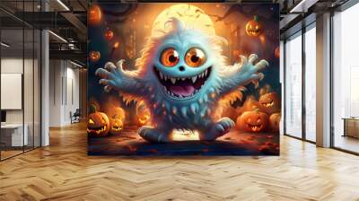 animated googley eyed Halloween smiling monsters characters Wall mural