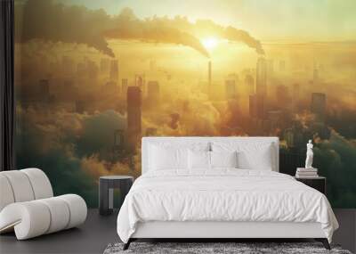 A beautiful sunset over a smoggy city Wall mural