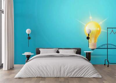 A glowing light bulb symbolizes creativity and innovation, set against a serene turquoise background, perfect for inspiration. Wall mural