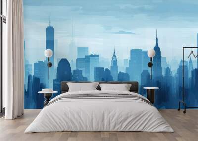 Blue large modern city silhouette Wall mural