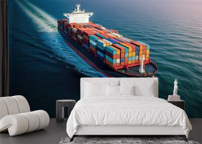 Container ship or cargo shipping business logistic import and export freight transportation by container ship in the open sea, freight ship boat, Generative AI Wall mural