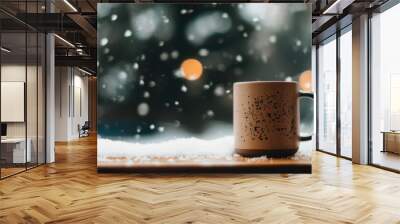 Cozy Mug of Warm Spiced Cider by Snowy Window Wall mural