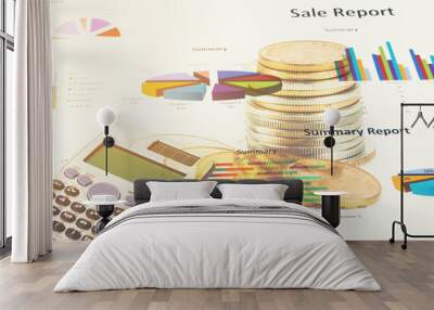 Double exposure of money savings with economy concept background Wall mural