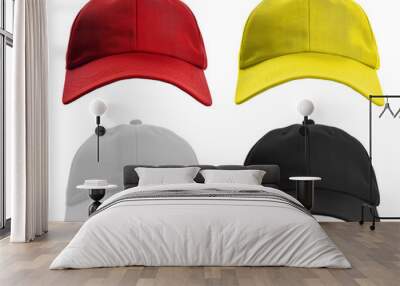 Red, yellow, white and black baseball cap mockup template isolated on white or transparent background. Wall mural