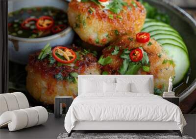 Thai Fish Cakes  Spicy fish cakes served with a cucumber relish Wall mural