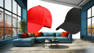 White, red, black and yellow baseball cap mockup template isolated on white or transparent background. Wall mural