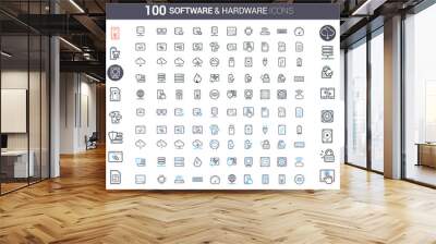 Simple and clean Vector line Software and Hardware icons set. Set of 50 Business Icons suitable for Banner, Bunting, User Interface, Website, Infographics, and Applications. Wall mural