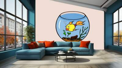 Cute Goldfish in fishbowl stock illustration Wall mural