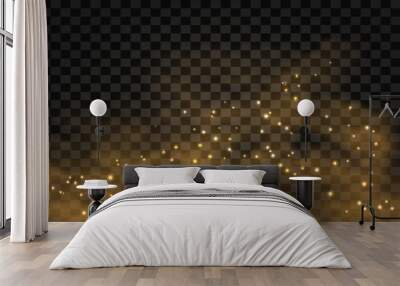 Golden smoke with glow effect. Abstract gold fog with light sparkles, star dust, glitter. Vector illustration Wall mural