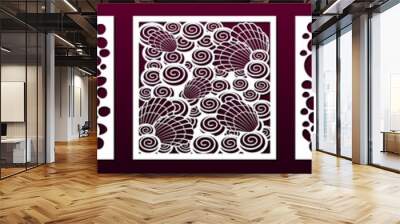 Laser cut pamels template, vector set. Abstract underwater design with seashells. Wall mural