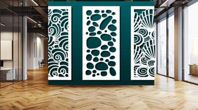 Laser cut pamels template, vector set. Abstract underwater design with seashells. Wall mural