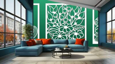 Laser cut panel, stencil for cnc cutting. Abstract floral design in art deco style. Wall art for home decor and interior design, papercard background. Set of panel templates. Vector illustration Wall mural