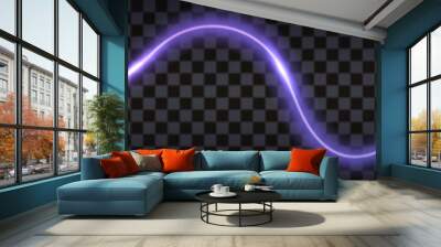 Neon glowing laser beams, thunder bolt electric connection, purple and blue light effect, strike burst flash, electric impulse lines. Vector isolated transparent design with realistic glow effect. Wall mural