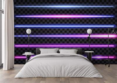 neon sticks, llaser beams with glowing light effect. gradient blue and purple straight line rays iso Wall mural