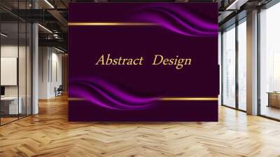 Purple luxurious background for banner or poster. Frame border with golden lines and smooth silk wavy swirls. Abstract vector illustration Wall mural