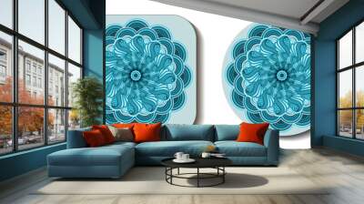 Set of decorative coasters for table ornate with a blue abstract mandala ornament. Vector illustration Wall mural