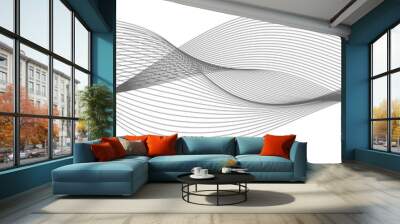 Undulate wave lines, fractal frequency sound waves, abstract gray curves on white background, geometric pattern. Vector illustration Wall mural