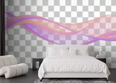 Undulate wave swirl swoosh. Dynamic soundwave; dynamic twisted line. Iridescent color flow flying air wind veil.  Transparent isolated abstract twirl border curve. Vector illustration Wall mural