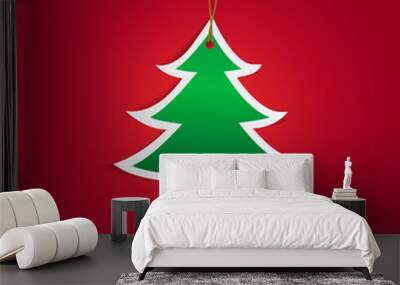 christmas tree on red background Wall mural