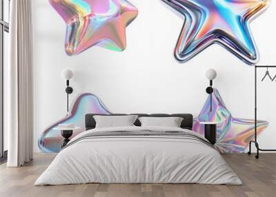 chrome y2k 3d render of a star on a white background. rainbow reflective texture Wall mural