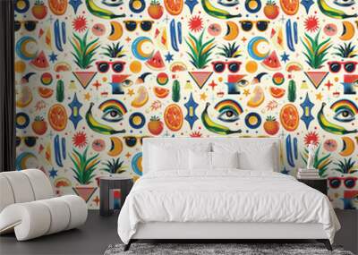 funky summer print background, repeatable seamless background pattern tile
 Wall mural