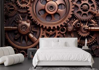 ornate steampunk mechanical gears and cogs with a bronze metallic texture Wall mural