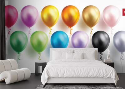 Birthday balloons vector set design. Birthday balloon inflatable colorful collection in glossy, shiny and  floating elements for event celebration decoration. Vector illustration birthday balloons Wall mural