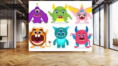 Cute monster vector characters elements set with funny faces and beast creature looks isolated in white. Vector illustration.
 Wall mural