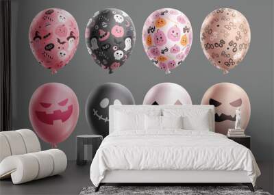 Halloween balloons vector set design. Balloons inflatable collection with creepy, scary, skittish and funny pattern and print for horror kids party elements decoration. Vector illustration balloons  Wall mural