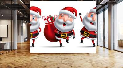 Santa claus vector character set carrying full sack of christmas gifts and surprises with happy face and laughing isolated in white background for christmas elements. Vector illustration.
 Wall mural