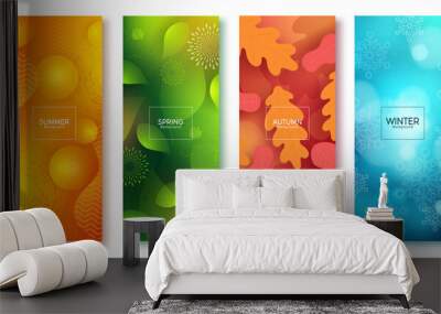 Season abstract vector poster set. Seasonal colorful background like summer, spring, autumn and winter for poster wallpaper collection design. Vector illustration  
 Wall mural