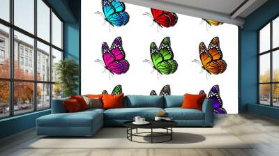 Set of Realistic Colorful Butterflies Isolated for Spring Wall mural