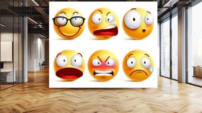 Smiley face or emoticons vector set in yellow with facial expressions and emotions like happy, angry and sad isolated in white background. Vector illustration.
 Wall mural