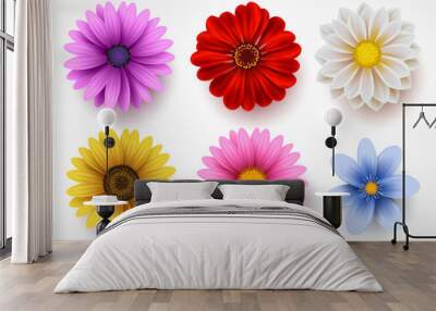 spring flowers colorful vector set isolated in white background. collection of daisy and sunflowers  Wall mural