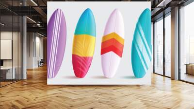 Summer surfboard vector set design. Summer surfboard in colorful pattern for water, sea and ocean surfing activity collection isolated elements. Vector illustration surfboard realistic collection. 
 Wall mural