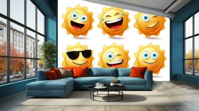 Sun characters vector set. Sun emoticon collection in different facial expression for hot tropical summer design. Vector illustration. Wall mural