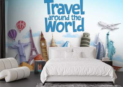 travel around the world vector design with famous landmarks and tourist destination of different cou Wall mural