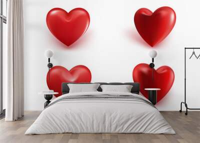 Valentines Day Red Sweet Hearts. 3D Vector Illustration Wall mural