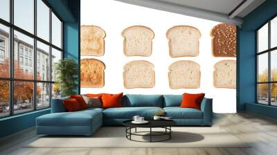 Cereal bread diffferent cut on white surface Wall mural