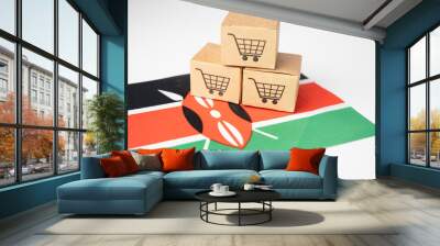 Box with shopping cart logo and Kenya flag, Import Export Shopping online or eCommerce finance delivery service store product shipping, trade, supplier concept. Wall mural