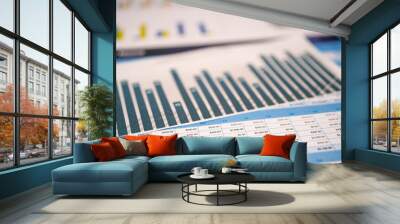 Charts Graphs spreadsheet paper. Financial development, Banking Account, Statistics, Investment Analytic research data economy, Stock exchange Business office company meeting concept. Wall mural