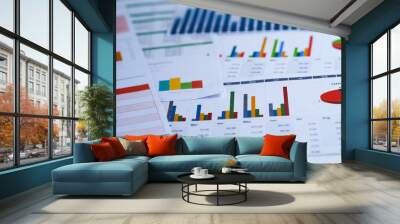 Charts Graphs spreadsheet paper. Financial development, Banking Account, Statistics, Investment Analytic research data economy, Stock exchange trading, Business office company meeting concept. Wall mural