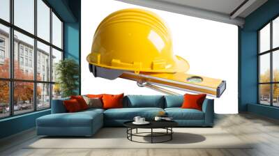 Construction helmet and tools for engineering work project on white background. Wall mural