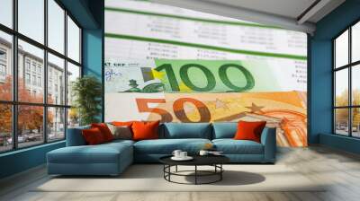 Euro banknotes money on  spreadsheet paper. Financial development, Banking Account, Statistics, Investment Analytic research data economy, trading, office reporting Business c Wall mural