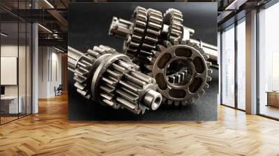 Gear and cogs wheels, clock mechanism, brass metal engine industrial. Wall mural