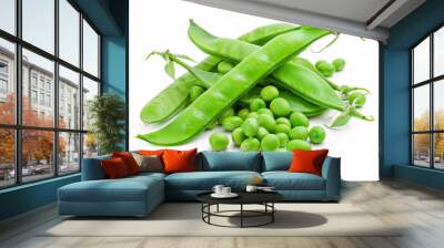 Green pea pod vegetable on white background. Wall mural