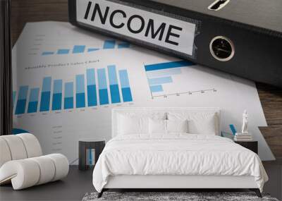 Income. Binder data finance report business with graph analysis in office. Wall mural