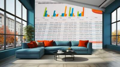 Spreadsheet paper with graph. Finance, Account, Statistics, Analytic research data economy, Stock exchange trading and Business company meeting concept Wall mural