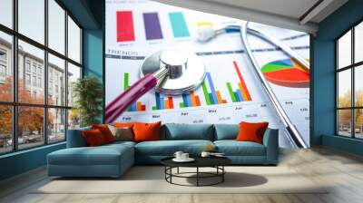 Stethoscope, Charts and Graphs spreadsheet paper, Finance, Account, Statistics, Investment, Analytic research data economy spreadsheet and Business company concept. Wall mural