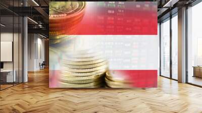 Stock market investment trading financial, coin and Austria flag or Forex for analyze profit finance business trend data background. Wall mural